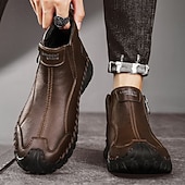 abordables Bottines-Homme Bottes Rétro Marche ancien Quotidien PU Confortable Bottes Mi-Mollet Mocassin Brun foncé Noir Gris Printemps Automne