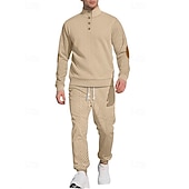 cheap Basic Tracksuits-Men&#039;s Sweatshirt Tracksuit Outfit Set Stand Collar Outdoor Daily Sports Jacquard Drawstring Button Up Color Block Wine Red Black White Polyester Activewear Fashion Streetwear Spring