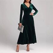 preiswerte abendkleider-Damen Midikleid Samtkleid Cocktailkleid Elegant Mode Modern Outdoor Party Party-Abendmode Normale Passform Einfach Langarm V Ausschnitt Schwarz Wein Blau Purpur Frühling Herbst
