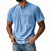 levne Ležérní tričko Henley-Pánské Tričko Henley Tričko Tričko Krátký rukáv Retro Na běžné nošení Ležérní Léto Jaro Podzim Černá Růžová Světle modrá Fialová Světle šedá Henley Tričko Henley