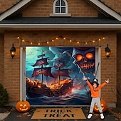 tanie Gobeliny ścienne-Halloween gobelin Osłona bramy garażowej Duży wiszący Szkielet Statek piracki Fantazja Mroczny Punk Gotycki Impreza Obuwie turystyczne Tła do zdjęć Podwórze Nawiedzony dom Wystrój domu