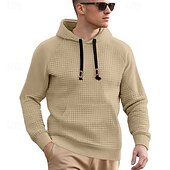 economico felpe con cappuccio da uomo di base-Per uomo Felpa con cappuccio Felpa con cappuccio a nido d&#039;ape Nero Bianco Cachi Grigio chiaro Grigio scuro Con Cappuccio Semplice Pieghettato Patchwork Testurizzato Sport &amp; Outdoor Casuale Quotidiano