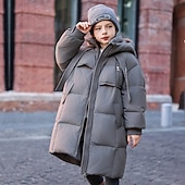levne Dívčí bunda s kapucí a parkou-Děti Dívčí Péřová bunda Venkovní bunda Puffer Jacket Pevná barva Módní Zahřívací Větruodolné Venkovní Kabát Svrchní oděvy 4-12 let Podzim Černá Fialová Kávová