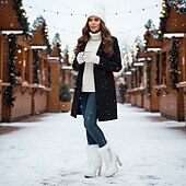 billiga Snö- och vinterstövlar-Dam Stövlar Alla hjärtans presenter Vita skor Bröllopsstövlar Fest Utomhus Ensfärgat Solid färg Fleecefodrad Ankelstövlar Pälskrage Kristall Tofs Platå Högklackat Spetsig tå Elegant Lyxig PU Läder