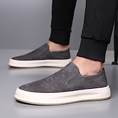 ieftine Pantofi casual slip-on-Teniși slip-on pentru bărbați, gri taupe, cu talpă albă – pantofi casual ușori pentru primăvară, vară și stil stradal