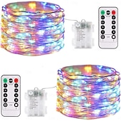 abordables Guirlandes lumineuses à piles-Lot de 2 guirlandes lumineuses à 200 LED, 20 m/66 pieds, pour Noël, Halloween, mariage, fête, festival, décoration intérieure et extérieure, avec boîtier à piles étanche AAA et télécommande