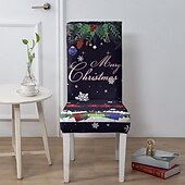abordables Funda para silla de comedor-Funda para silla de comedor navideña, 1/2/4/6 piezas, funda para taburete, funda de poliéster con estampado geométrico, protector decorativo para silla navideña para el hogar