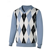 baratos suéter pulôver masculino-Homens Suéter de Natal camisolas de natal Pulôver suéter Suéter de malha Estriado Tricotar Tops regulares Tricotado Xadrez Gola Redonda Moda Básico Férias Roupa Diária Roupa Outono Inverno Azul Claro