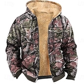 preiswerte Jagdhoodies-Herren Tarnung Fleece Kapuzensweatshirt Jacke Mode Cool Mit Kapuze Jagd Blau Purpur Reißverschluss Tasche Herbst Winter Designer