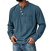 levne Ležérní tričko Henley-Pánské Retro Tričko Henley Tričko Tričko Dlouhý rukáv Retro Na běžné nošení Ležérní Jaro Podzim Celý rok Černá Růžová Fialová Vodní modrá Hnědá Henley Tričko Henley