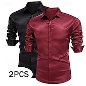abordables Chemises en satin pour hommes-Homme Chemise Comme de la soie Chemise en satin Chemise habillée Chemise Décontractée Chemise Boutonnée Uni Formel Mariage Blanc + Vert Vert + rouge Noir + blanc Blanc + Bleu manche longue Revers