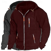 abordables Sweat à capuche en polaire-Homme Sweat à capuche Sweat à capuche zippé intégral Sweat à capuche en polaire Sweat à capuche doublé en polaire Noir + gris clair Bleu marine + noir Vin + gris foncé Vin+Noir Vert + Kaki À capuche