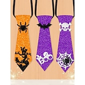 abordables Accessoires d&#039;Halloween-Ensemble de cravates scintillantes pour femmes à motif citrouille, araignée et chauve-souris pour Halloween - 3 pièces pour accessoires de fête costumée et de cosplay