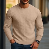 economico maglione pullover da uomo-Per uomo Maglione Maglione a maglia A Coste Maglia Top Regolari Jacquard Lavorato a maglia Semplice Girocollo Moda Essenziale Vacanza Casuale Abbigliamento Autunno Autunno &amp; Inverno Bianco Blu marino