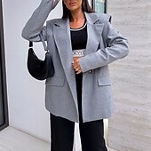 abordables Blazers et Costumes-Femmes Blazer Confortable Avec Poches Boutons Élégant Mode Extérieur Uni Sortir Décontracté Quotidien Week-end Cardigan Régulier Revers Coupe régulière manche longue Vêtements d&#039;extérieur Noir