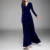 preiswerte abendkleider-Damen Midikleid Samtkleid Cocktailkleid Elegant Mode Modern Outdoor Party Party-Abendmode Normale Passform Einfach Langarm V Ausschnitt Schwarz Wein Blau Grün Frühling Herbst