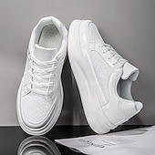 economico Sneakers Casual-scarpe da ginnastica da uomo bianche e robuste: comode scarpe sportive con lacci e suola spessa per la corsa, la palestra e lo stile casual quotidiano