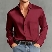 economico Camicie in raso da uomo-Per uomo Camicia Camicia in raso Camicia elegante Camicia casual Camicia con Bottoni Camicia da Ballo Semplice Formale Matrimonio Blu chiaro Nero Bianco Vino Manica Lunga Bavero Tutte le stagioni