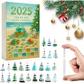 お買い得  アドベントカレンダー-シーグラスのクリスマスツリーアドベントカレンダー、2Dアクリルシーグラスツリー、24日間のクリスマスカウントダウンカレンダー、24個のミニチュアクリスマスツリーオーナメント、海をテーマにしたホリデーサプライズ