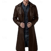 preiswerte Herren-Blazer &amp; -Anzüge-Herren Mantel Trenchcoat Langer Trenchcoat Urlaub Täglich Herbst Winter Kunstleder Winddicht Oberbekleidung Bekleidung Mode Klassisch Einfach Tasche Revers Einreihig
