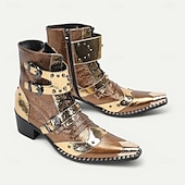 abordables Bottes en cuir haut de gamme-Bottines rétro punk pour homme – en cuir de vachette véritable marron avec rivets et brides à boucle, style rock gothique pour concerts, discothèques et mode moto