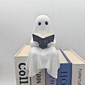 cheap Figurines &amp; Ornaments-Halloween Cute Ghost Decoration Reading Book Resin Figurine Spooky Tabletop Desk Ornament, Haunted House Mini Statue, Creepy Cute Decoration for Home, Office &amp; Party Decor