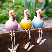 billige Skulpturer-Søt og morsom storøyd kyllingfigur med lange bein – kreativ hagehengende kylling- og kalkunskulptur, miniatyrkunstpynt for hjem og utendørs hagedekor