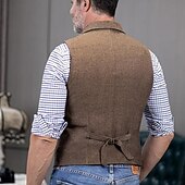 levne Pánská vesta-Pánské Tvídová vesta Vesta Formální Svatební Dovolená Denní Módní Klasické Jaro Podzim Kapsy Knoflíky Polyester Pohodlné Bez vzoru Smrčkový steh Jednořadé Klopa Štíhlý Hnědá Vesta
