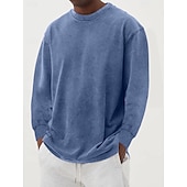 preiswerte Basic-T-Shirts-Herren T-Shirt Langarmshirt Langarm Rundhalsausschnitt Herbst Winter Retro Einfarbig Mode Designer Nostalgisch Mode Jahrgang Urlaub Straße Ausgehen Schwarz Himmelblau Olive Top T-Shirt für Herren