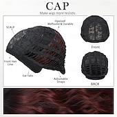 tanie Peruki imprezowe-Peruka typu bob syntetyczna z grzywką dla kobiet, bordowa, syntetyczna, odporna na ciepło, luźna, kręcona, falowana, krótka, bob w kolorze czerwonego wina, bezklejowa, fryzura na co dzień