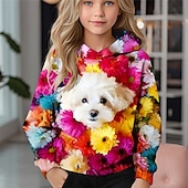 cheap Girl's 3D Animals-Girls' 3D Floral Dog Hoodie Long Sleeve Fall Winter Fashion Adorable Basic Kids 4-12 Years Hooded Outdoor Casual Daily Regular Fit