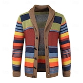 billiga cardigan tröja för män-Herr Cardigan Tröja Beskuren tröja Stickad tröja Ribbad Sticka Vanliga toppar Knappar Rand Sjalslag Mode Klassisk Semester Dagliga kläder Kläder Höst Vinter Vinrött M L XL
