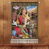 billiga Gobelänger-Skönhet Uyghur etnisk stil väggtapet konstnärlig bakgrundsdekoration boho hängande konst för sovrum vardagsrum eller café