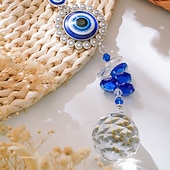 Недорогие Скульптуры-1 шт., украшение на стену в виде круглого синего кристалла, подвесное украшение в виде синего глаза, подходит для украшения сада, террасы, двора, веранды, балкона и теплого подарка.