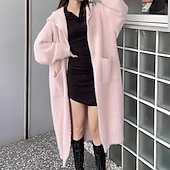 abordables Gilet Ouvert-Femmes Pull Cardigan Mode Streetwear Quotidien Couleur Unie Côtelé À capuche Tricoté manche longue Hauts Longs Tricoter Fête Sortir Week-end Noir Blanche Automne Hiver