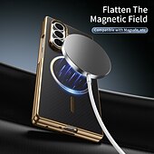 cheap Samsung Cases-Phone Case For Samsung Galaxy Z Fold 7 Z Fold 6 Z Fold 5 Z Fold 4 Z Fold 3 Back Cover with Screen Protector Magnetic Support Wireless Charging Retro Plating PC PU Leather