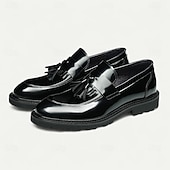 זול מכנסי עור פרימיום-נעלי לוקס שחורות לגברים עם ציציות, נעלי עסקים קלאסיות, ללבישה במשרד, מסיבות ואירועים חצי רשמיים