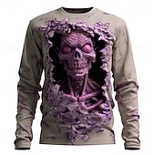 abordables T-shirts d&#039;Halloween-Halloween Homme Zombies 3D T-shirt manche longue T-shirt Impression 3D Col ras du cou Chemise Mode Exagéré Rue Occasionnel Quotidien Vert 1 # Vert 2# Vert 3# Été Printemps Automne Vêtement Tenue S M