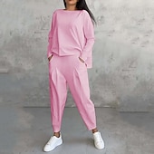 tanie dresy-Damskie Komplety dresowe Dres 2-częściowy Stroje do salonu z kieszenią Solidne kolory Zestawy odzież Jesień Czarny Biały Siłownia Bieganie Zdatność Lekki Oddychający Długi rękaw Sport Odzież sportowa