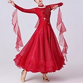 economico Abbigliamento da Competizione-Balli da Sala Vestito Strass Giunzione Per donna Performance Allenamento Manica Lunga Spandex Organza