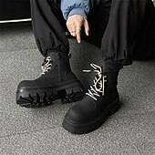 abordables Bottes de travail-Homme Bottes Bottes de Travail Marche ancien Quotidien PU Augmentation de la hauteur Confortable Bottes Mi-Mollet À lacets Noir Automne Hiver