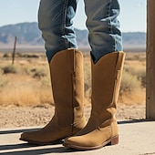 preiswerte Cowboy &amp; Western Stiefel-Herren Western-Cowboystiefel aus braunem Wildleder mit Zuglaschen und klassischen Nähten – halbhohe Stiefel im Vintage-Stil