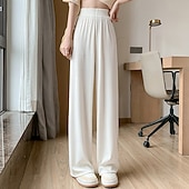 ieftine picior lat și talie înaltă-Pentru femei Picior Larg Pantaloni Pantaloni Palazzo Modă Șic Stradă Lungime totală Talie Înaltă Simplu Talie elastică Respirabilitate Comfortabil Stradă Purtare Zilnică Ieșire Negru Trifoi Kaki Bej