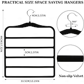 abordables Crochets et fixations-Lot de 3 organisateurs de placard et de rangement en velours pour pantalons, cintres, gain de place, organisateur antidérapant à 5 niveaux pour foulards et jeans, essentiels pour dortoirs pour