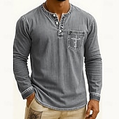 levne Ležérní tričko Henley-Pánské Tričko Henley Trička Tričko Top Tričko s dlouhým rukávem Dlouhý rukáv Henley Podzim Zima Retro Módní Designové Móda Retro Dovolená ulice Jdeme ven Tmavěhnědá Námořnická modř Černá Top tričko