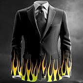 cheap Men&#039;s Printed Blazers-Men&#039;s Flame Blazer Jacket Coat Comfortable Artistic Casual Party Daily Festival 3D Print Buttons Multi Pocket All Seasons Notch Long Sleeve Yellow Red Blue