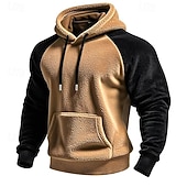 economico Felpa con cappuccio in pile-Per uomo Felpa con cappuccio Felpa con cappuccio in pile Verde militare Marrone Cachi Grigio Con Cappuccio Semplice Patchwork Blocco di colore Sport &amp; Outdoor Casuale Quotidiano Streetwear Cool