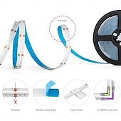 baratos Faixas de Luzes LED-Tira de LED COB RGBCCT com mudança de cor, 16,4 pés, 840 LED/m, luz flexível de alta densidade, opcional RF 2.4 GHz, controle remoto sem fio Tuya, 4 zonas de controle de grupo PWM RGBCCT