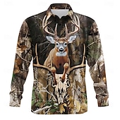 economico Camicia vintage-Per uomo Mimetico Renna Camicia Camicia con Bottoni Manica Lunga Vintage Retrò All&#039;aperto Campeggio &amp; Escursionismo Caccia Primavera Autunno Collo ripiegato Stampa 3D Camicia tipo lino Bianco 1