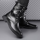 Czarne, skórzane, sznurowane, męskie buty bojowe z okrągłym metalowym logo, grubą podeszwą i wojskowym stylem – idealne dla motocyklistów Harley'a, miłośników mody punkrockowej, osób lubiących swobodne chodzenie na świeżym powietrzu i do codziennego użytk tanie Buty bojowe-Czarne, skórzane, sznurowane, męskie buty bojowe z okrągłym metalowym logo, grubą podeszwą i wojskowym stylem – idealne dla motocyklistów Harley'a, miłośników mody punkrockowej, osób lubiących swobodne chodzenie na świeżym powietrzu i do codziennego użytk